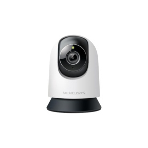 Pan/Tilt AI Home Security Wi-Fi Camera SPEC: 3K Resolution (2880*1620), Pan and Tilt (360° Horizontal), Built- in microphone and speaker, 850nm IR LED and Color Night Vision, 2.4GHz Wi-Fi FEATURE: MERCUSYS APP, Pan/Tilt, Smart Detection and Notification