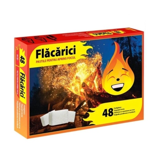 Pastile aprins foc Flacarici, 48 bucati – aprindere rapida si sigura pentru gratar, semineu sau soba