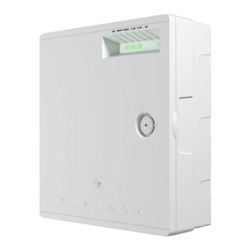 Sursa de alimentare supervizata in comutatie, putere totala 75W, alimentare 100-240Vac cu acumulator de back-up de 13.8Vdc si iesire auxiliara de 15 Vdc cu protectie la supraconsum • comutator antisabotaj pe placa • operare in mod stand alone sau