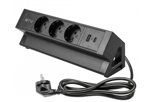 Priza de colt, 3 x Schuko, 2 x USB, neagra, Basco, GTV