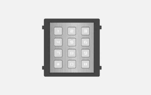 Modul de extensie videointerfon cu tastatura Hikvision DS-KD- KP/S;.permite formarea codului de apartament sau a codului de acces; montaj aplicat sau ingropat (accesoriile de montaj nu sunt incluse); iluminare pe timp de noapte; protectie: IP65, IK7;