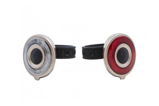 Set lumini far+stop, 2 LED-uri rosii, 2 LED-uri uri albe, Baterii: 2 x 2 CR2032 3V, Greutate: 2x35gr, Autonomie:70/95 h
