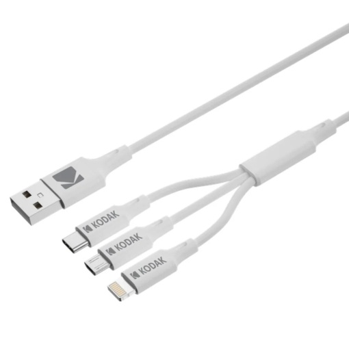 Cablu de date si incarcare Kodak 3in1 USB la USB-C/MicroUSB/iPhone Lightning 1M