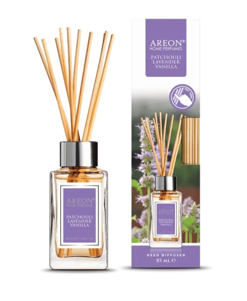 Odorizant de camera, Paciuli, Lavanda si Vanilie, 85 ml, cu betisoare, Areon