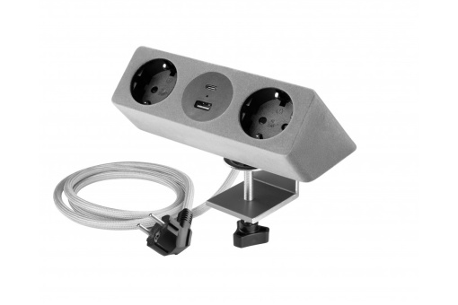 Priza prindere blat, 2 x Schuko, 2 x USB, gri catifelat, Sofito, GTV
