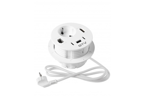 Priza rotunda, 1 x Schuko, 3 x USB, HDMI, RJ45, incastrabila, alba, Rondo, GTV