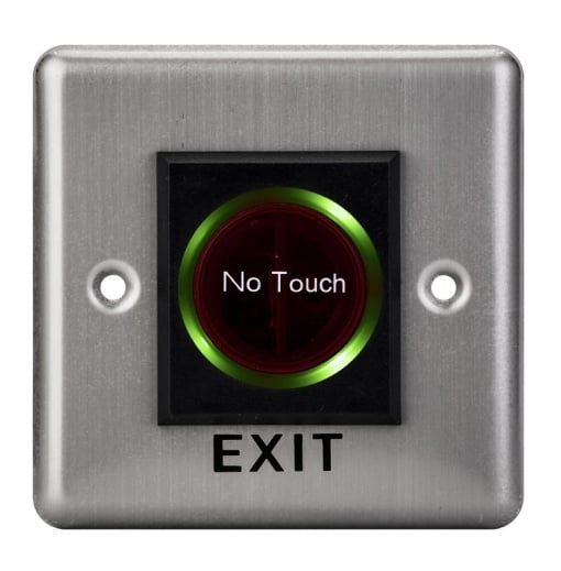 Buton de iesire cu infrarosu, incastrabil, ND-EB15-2;Iesire contact:NO/NC; Icon: No Touch; LED stare Bi-color: albastru- verde; Distanta actionare: 5-15cm; Dimensiuni: (L x W x H)86 x 86 x 25mm;