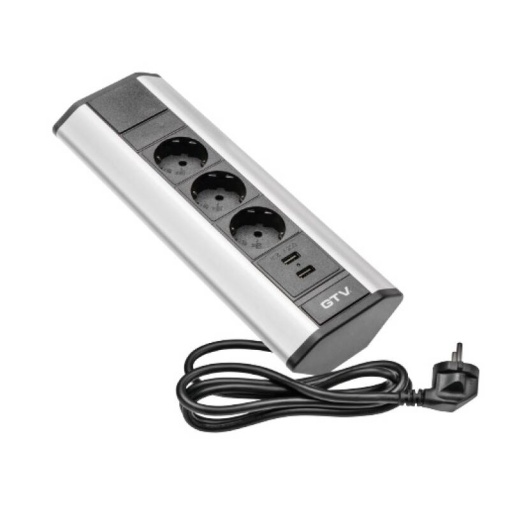 Priza dreptunghiulara blat/colt 3xSchuko 2xUSB GTV