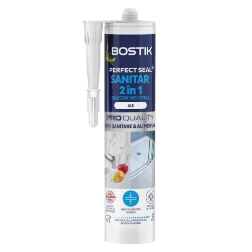 Silicon sanitar, 2 in 1, rezistent la apa, interior, alb, 280 ml, Bostik