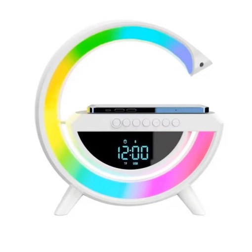 Lampa smart, LED, incarcare wireless, ceas digital, boxa bluetooth, lumina ambientala, radio