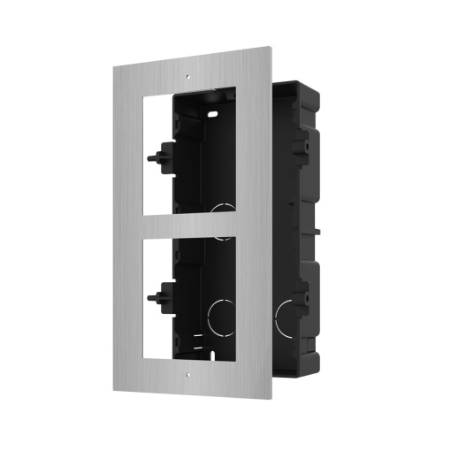 Panou frontal pentru 2 module de videointerfon modular Hikvision DS-KD- ACF2/S; permite conectarea a 2 module de interfon modular; montare incastrata; material otel inoxidabil; doza de plastic inclusa; dimensiuni:236mm x 124mm x 4mm;
