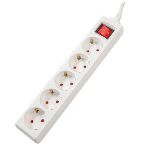 PRELUNGITOR SPACER, Schuko x 5, conectare prin Schuko (T), cablu 3 m, 16 A, max. 3500W, protectie supratensiune, protectie copii, alb
