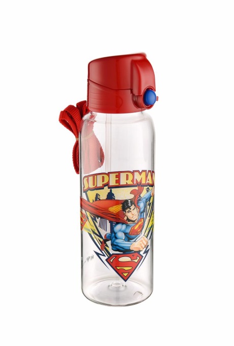 """Superman Water Bottle with Straw and Lock, 500 ml Size: 6.5x6.5x21.5 cm Material: plastic"""