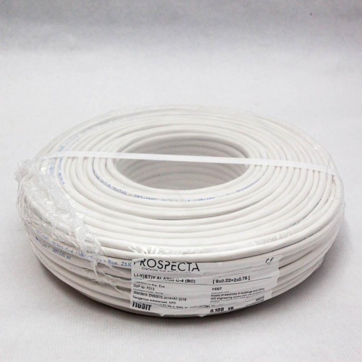 Cablu alarma 8 x 0.22 + 2 x 0.75 premium, cupru 100%, cod: I105ITLi-Y (ST)Y, made in Italy, utilizare pentru sisteme de alarma, manta exterioara PVC alb, ecranare: folie de aluminiu laminata, raza de curbura 10x diametru, Peak Operating Voltage 250,