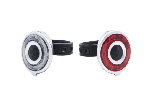 Set lumini far+stop, 2 LED-uri rosii, 2 LED-uri uri albe, Baterii: 2 x 2 CR2032 3V, Greutate: 2x35gr, Autonomie:70/95 h