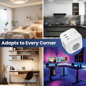 Adaptor priza alb tip cub cu 4 prize shucko 16A, 2xUSB si 1xType C – Solutia ideala pentru incarcare eficienta - Img 5