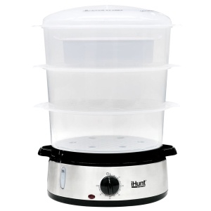 Aparat de gatit cu aburi, 9 litri, 3 compartimente gatire, timer, Bro Food Steamer XXL, iHunt