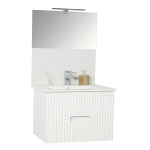 Baza si lavoar ceramic GN0091, mobilier baie suspendat 80 cm, dreptunghiular, front MDF, sertare soft close, alb - Img 2