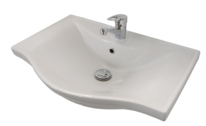 Baza si lavoar ceramic GN1871, mobilier baie stativ 60 cm, front MDF, 1 sertar, 1 usa, picioare cromate reglabile, alb - Img 3