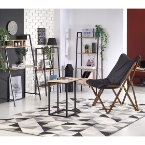 Birou cu rafturi HM Narvik B1, industrial, cadru metalic, PAL melaminat, 120x64x120 cm, stejar sonoma negru - Img 3