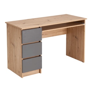 Birou cu suport glisant tastatura HM Cino, blat PAL, sertare, organizare office, design modern, stejar artizanal antracit - Img 2