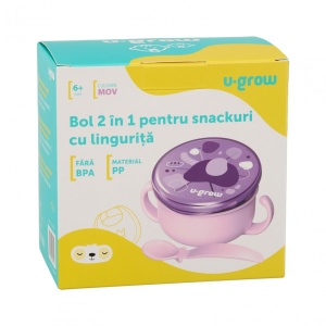 Bol 2 in 1 pentru snackuri cu lingurita, mov, U-Grow - Img 7