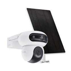CAMERA EZVIZ CU PANOU SOLAR HB90+8W SOLAR PANEL KIT, Senzor CMOS de scanare progresivă de 1/3" de 4 MP, Lentila superioară: 2,8 mm @ F1.2, câmp vizual: diagonală 110°, Orizontală 96°, verticală 54° Inferioară lentilă: 6 mm @ F1.2, câmp vizual: diagonală