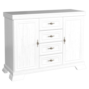 Comoda living si dormitor, VM3, 4 sertare, 2 usi, Pal melaminat, cu insertii MDF, Alb Antichizat - Img 2