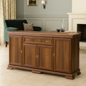 Comoda living si dormitor, VM4, 4 usi, un sertar, Pal melaminat, cu insertii MDF, Nuc