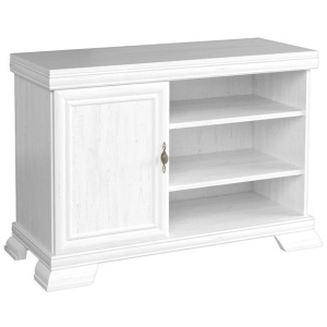 Comoda living VMT, Pal Melaminat, cu o usa, 3 polite, cu elemente din MDF, Alb Antichizat - Img 2