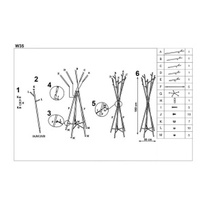 Cuier metalic HM W35, tip pom, cu 15 agatatori, pentru hol, salon, negru - Img 2