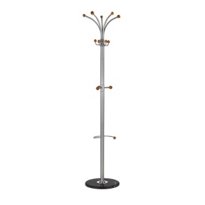 Cuier pom HM W46, metalic, baza ceramica, 14 agatatori, suport umbrela, 3 nivele, argintiu