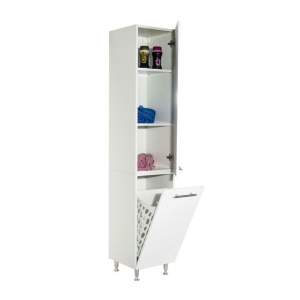Dulap baie tip coloana GN0161, Pal Melaminat, 3 rafturi, cos rufe, alb - Img 2