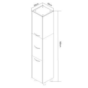 Dulap baie tip coloana GN0201, Pal lucios, 6 rafturi, 3 usi, picioare reglabile, 30x30x180 cm, alb antracit - Img 3