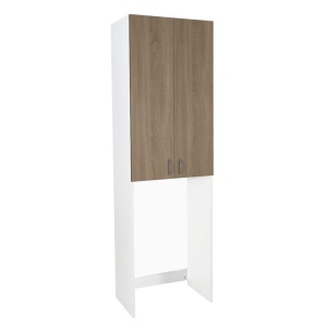 Dulap baie tip coloana pentru masina de spalat, inalt, Pal Melaminat, 2 usi, 3 rafturi, 64x30x195 cm, alb sonoma - Img 2