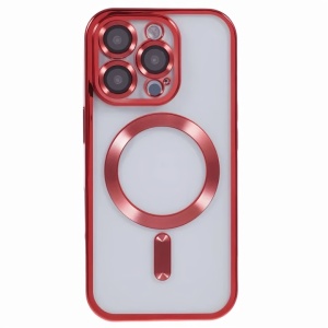Husa silicon iPhone 15, MagSafe, ElectroEdge, transparenta cu margini rosii - Img 1
