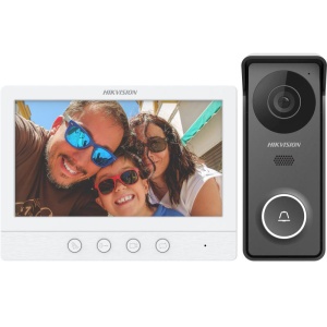 Kit videointerfon Hikvision DS-KIS213(B), caracteristici post exterior: IR: 3m, rezolutie: 1280 * 720@60fps, microfon si difuzor inclus, 1 buton, alimentare: 12 VDC, temperatura de functionare: -30° C to + 60° C, caracteristici post interior: ecran