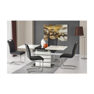 Masa living extensibila HM Nord, blat MDF lacuit, 140-180x80x76 cm, 6 persoane, alb negru - Img 3