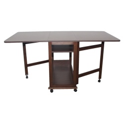 Masa plianta cu spatiu depozitare Util, pentru living si bucatarie, PAL, structura lemn masiv, cu role, 6 persoane, 160x96x80 cm, cires