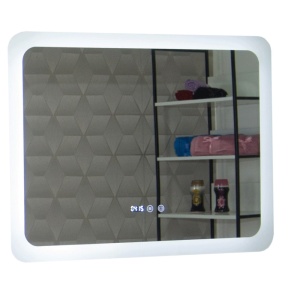 Oglinda baie GNMD21 cu iluminare LED, functie dezaburire, ceas si termometru, 80 cm, suspendata, alb