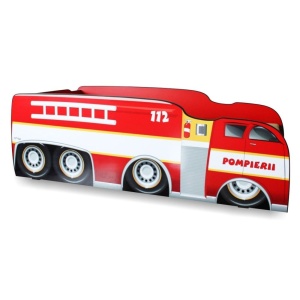 Pat pentru copii Fireman, Pal melaminat, margini rotunjite PVC, 2-8 ani, 150x74x50 cm, rosu