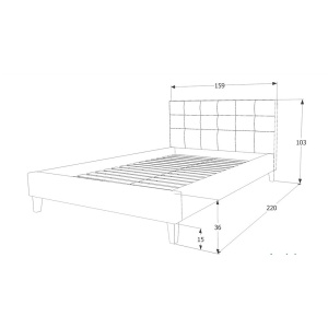 Pat SL Texas, dublu, cu somiera inclusa, tapitat cu stofa, lemn masiv, 140x200, gri - Img 3
