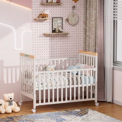Patut din lemn bebe, +0 luni, 120x60 cm, culoare alb, laterala culisanta, reglabil pe 3 nivele de inaltime, U-Grow - Img 6