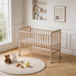 Patut din lemn bebe, +0 luni, 120x60 cm, culoare natur,laterala rabatabila, reglabil pe 3 nivele de inaltime, U-Grow - Img 8