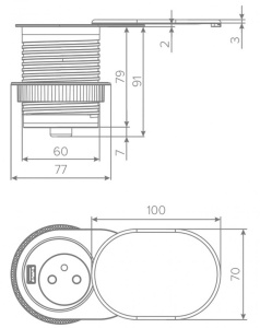 Priza rotunda, 1 x Schuko, 1 x USB, glisanta, incastrabila, inox, Slide, GTV - Img 5