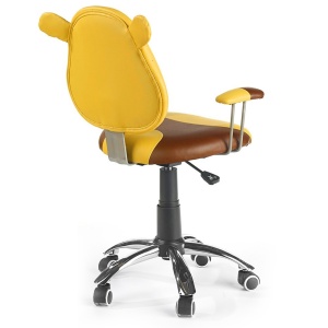 Scaun birou copii HM Kubus, Piele ecologica, Cadru Polipropilena, Roti cauciucate, Inaltime ajustabila, 80 Kg, Galben - Img 3