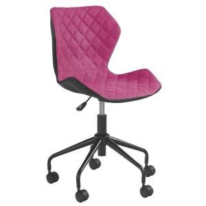 Scaun birou copii HM Matrix, Ergonomic, Cadru Metalic, Stofa Piele ecologica, Roti pivotante, 100 Kg, Negru Roz