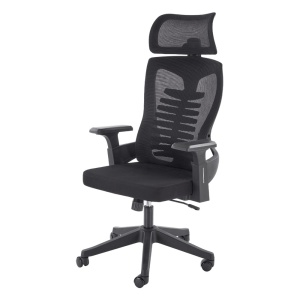 Scaun birou ergonomic HM Polon, mesh, mecanism inclinare, baza polipropilena, suport lombar, tetiera, 100 kg, negru - Img 2