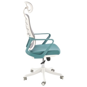 Scaun birou ergonomic HM Vesuvio 2, mesh, mecanism balans, baza polipropilena, suport lombar, tetiera reglabila, 120 kg, turcoaz gri alb - Img 2