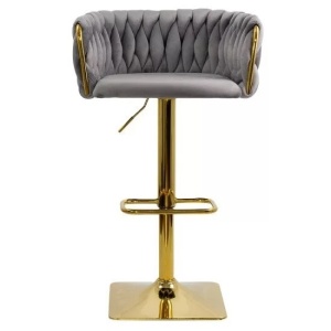 Scaun de bar ABS118P, catifea, suport picioare, metal cromat auriu, inaltime reglabila, 100 kg - Img 2